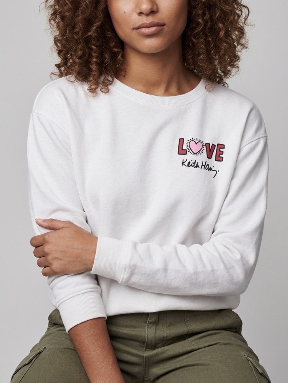 Keith Haring White Ivory Cream LOVE Crewneck Sweatshirt